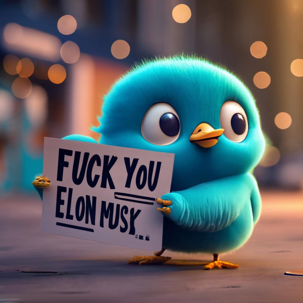 Un oiseau bleu tenant une pancarte